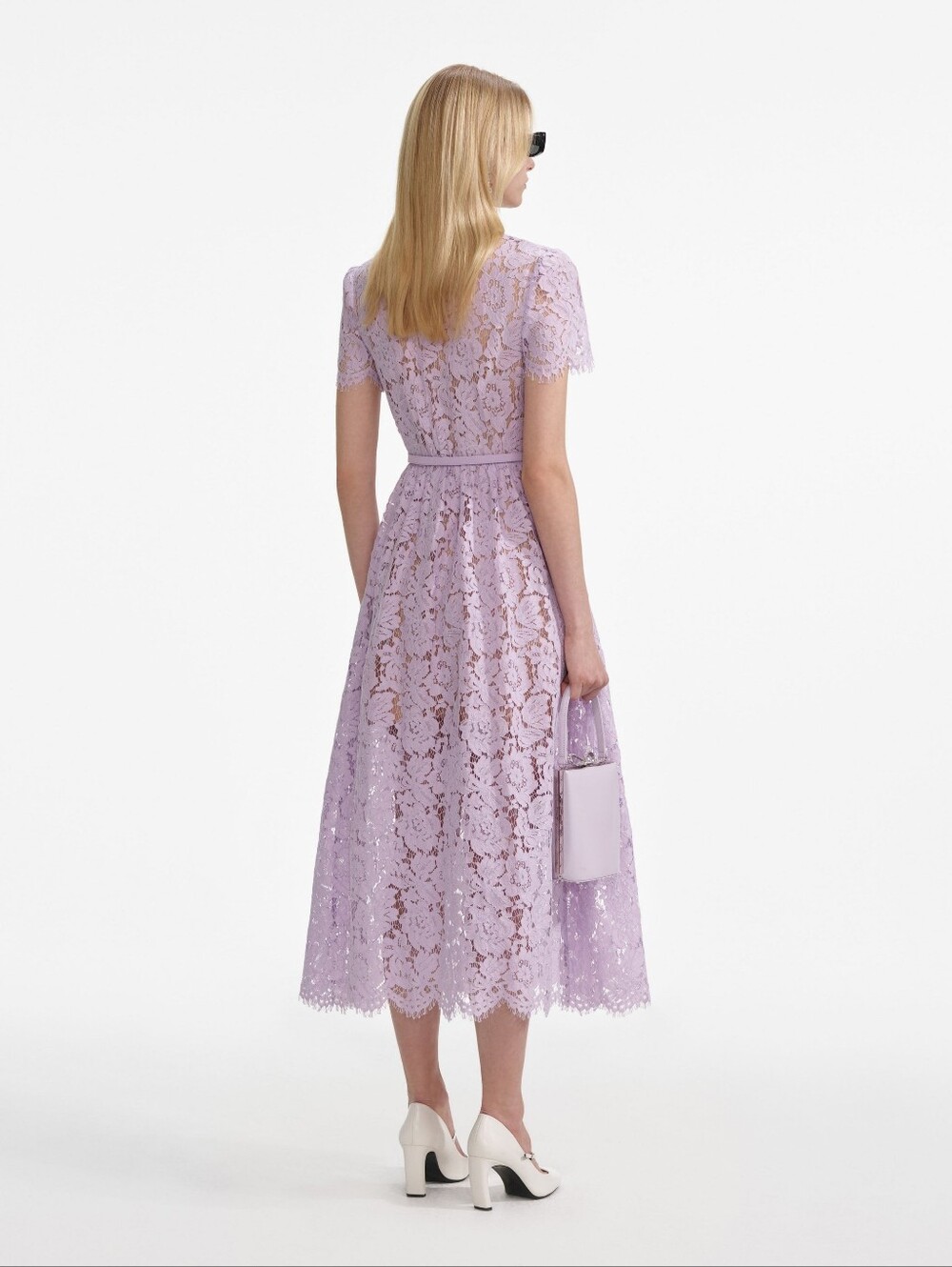 SELF-PORTRAIT Lilac Lace Button Front Midi Dress Size 4 - Picture 3 of 9
